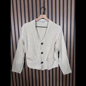 CP Shades Cardigan Small Womens Beige Oatmeal Knit Linen Cotton Pockets